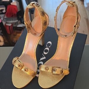 Coach Metallic Gold Heeled Sandals